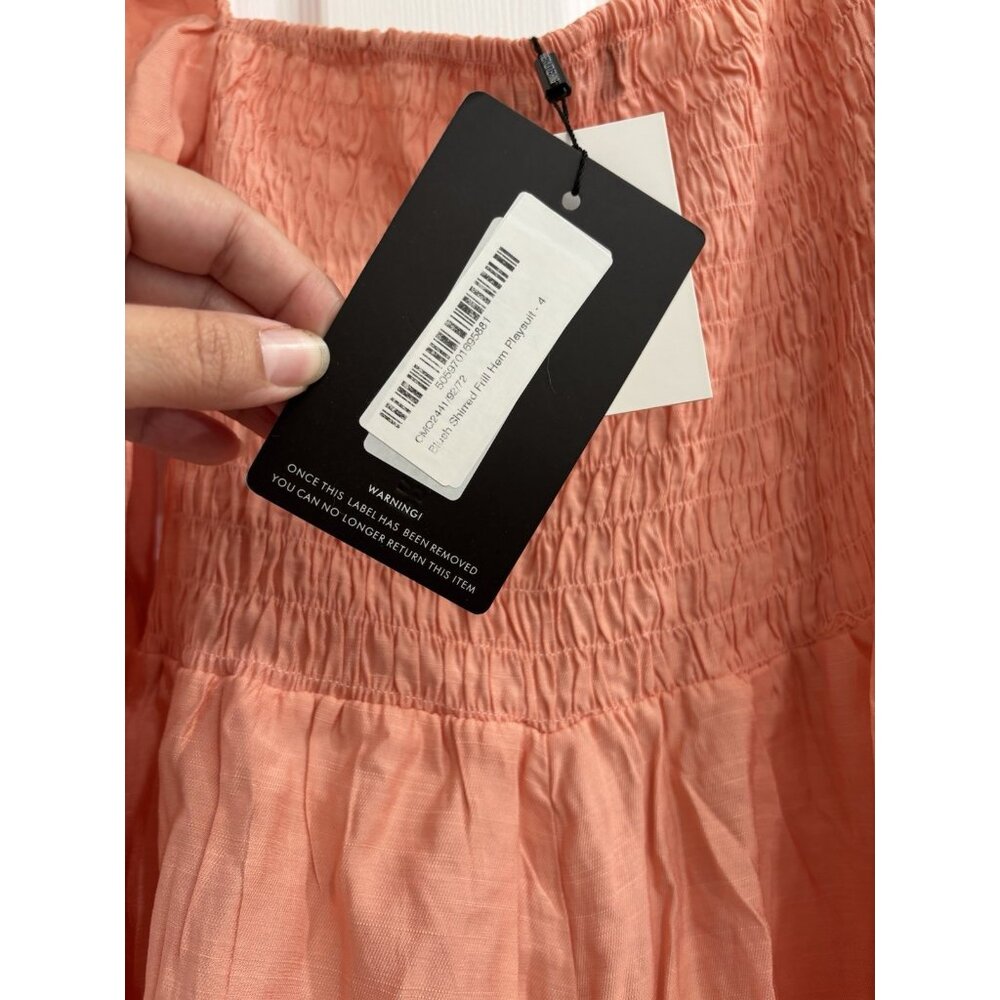 NWT Pretty Little Thing Women’s Blush Shirred Frill Hem Playsuit Romper Size 10 - Picture 9 of 11